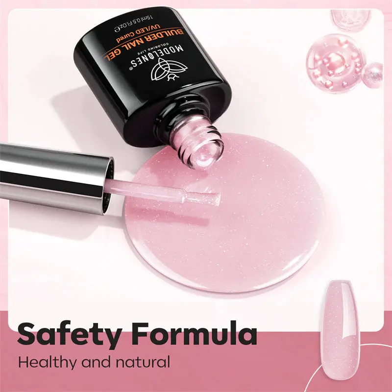 8-in-1 Builder Nail Gel Nude Pink Glitter - Image 5
