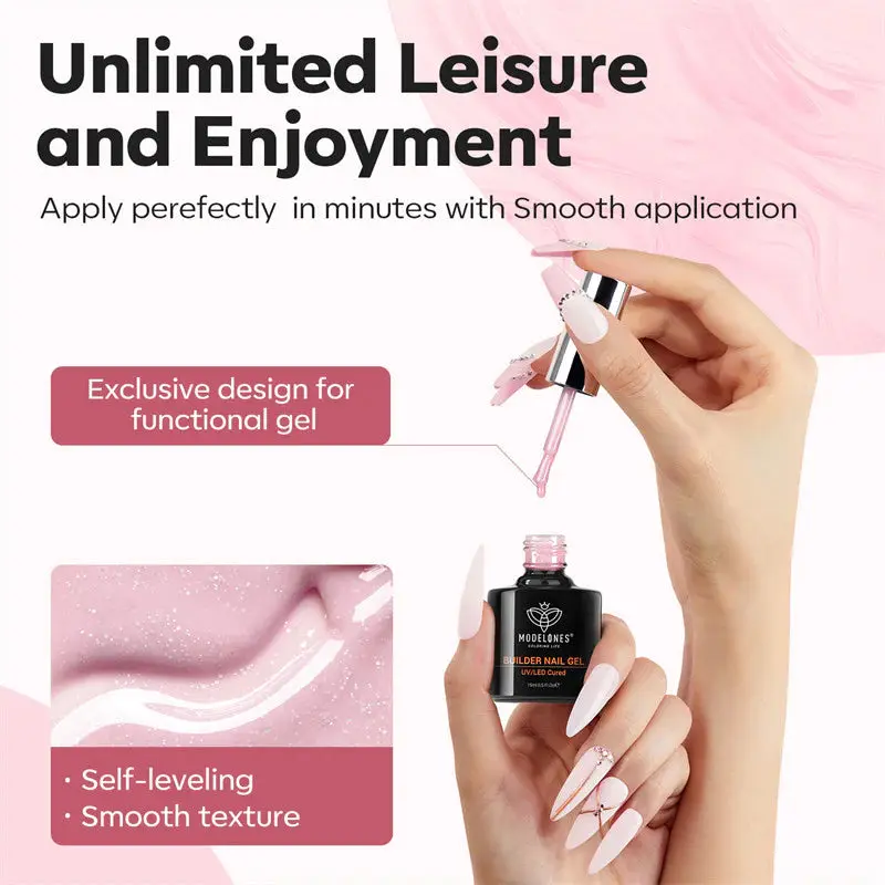8-in-1 Builder Nail Gel Nude Pink Glitter - Image 6