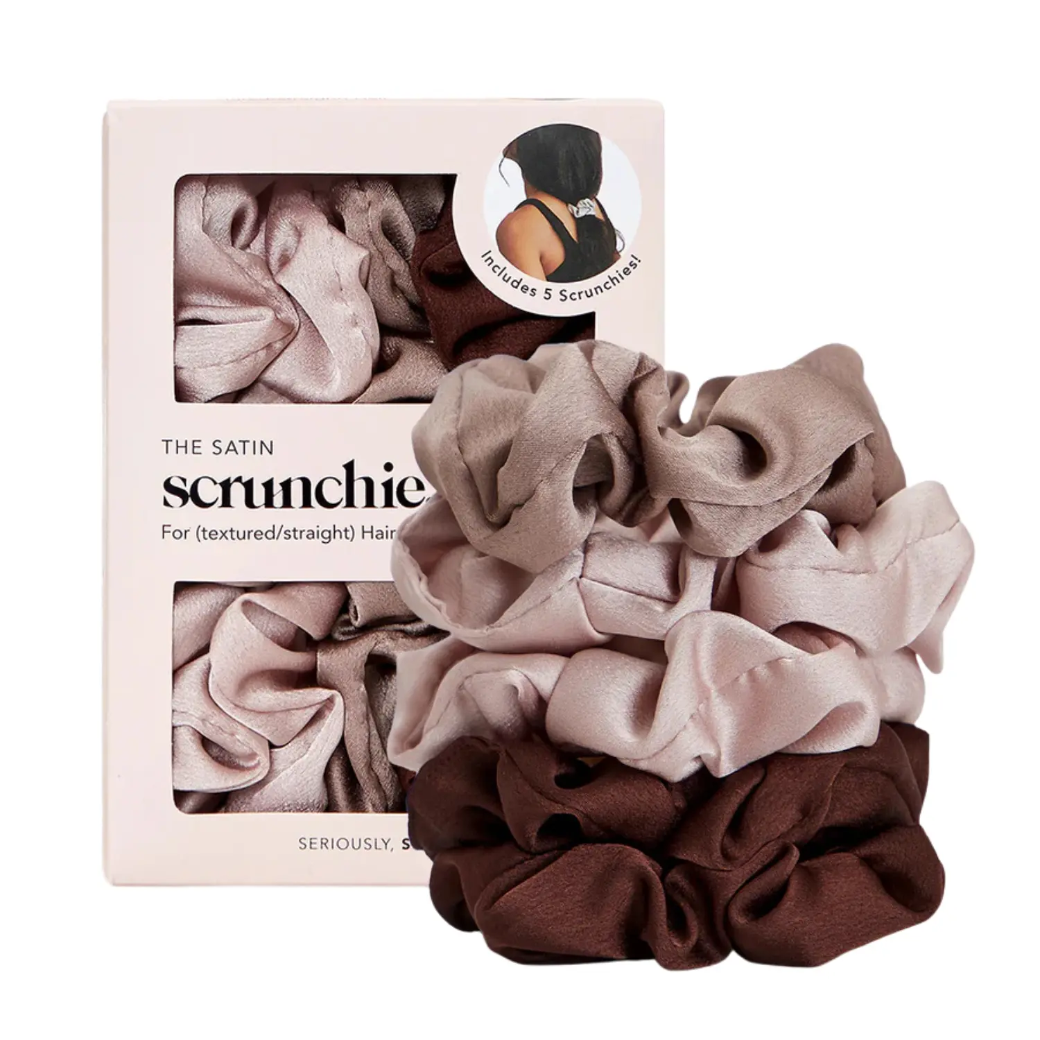 Satin Sleep Scrunchies 5pc Set Cameo