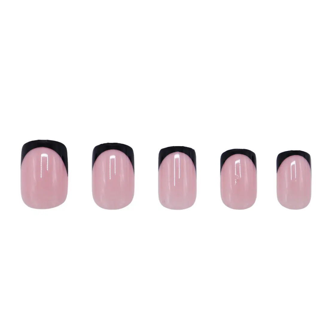 Press On French Nails Black / Pink